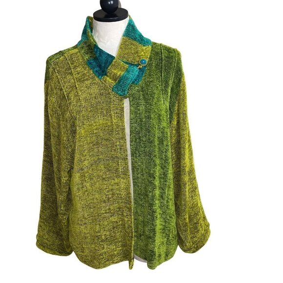 Anne And Bill Howson Vintage Womens Sweater Size Large Green Hand Knit Chenille - Picture 1 of 9